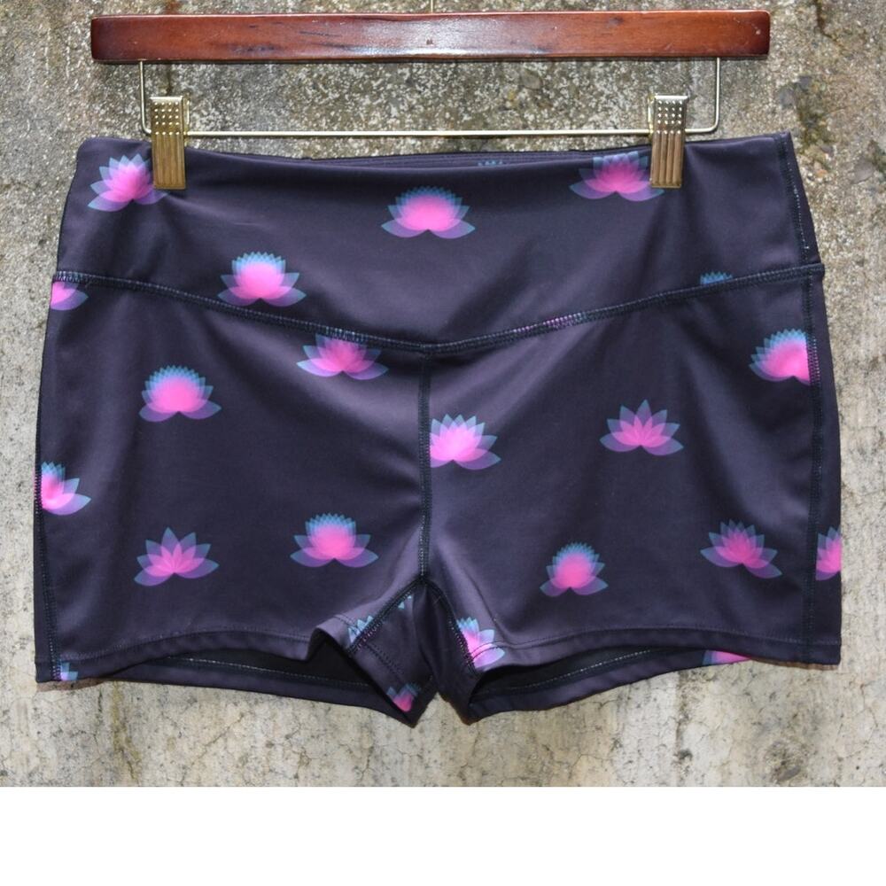 Free People Movement Lotus Print Athletic Shorts Black Pink Size Small